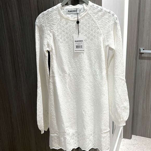 NWT $128 REVOLVE RUMORED Vermont white knit mini dress L winter wedding - Picture 2 of 16
